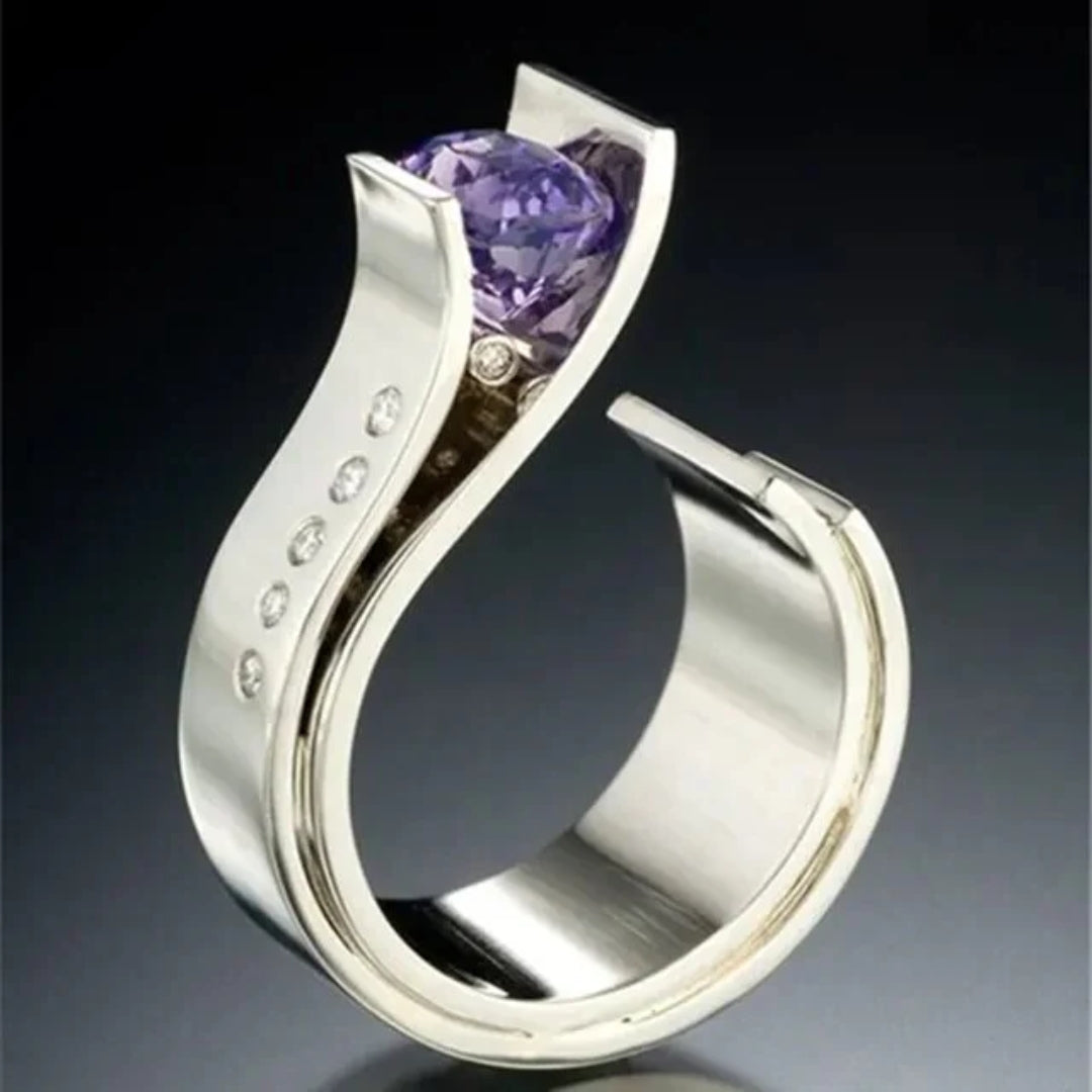 Bague vintage en cristal violet en argent