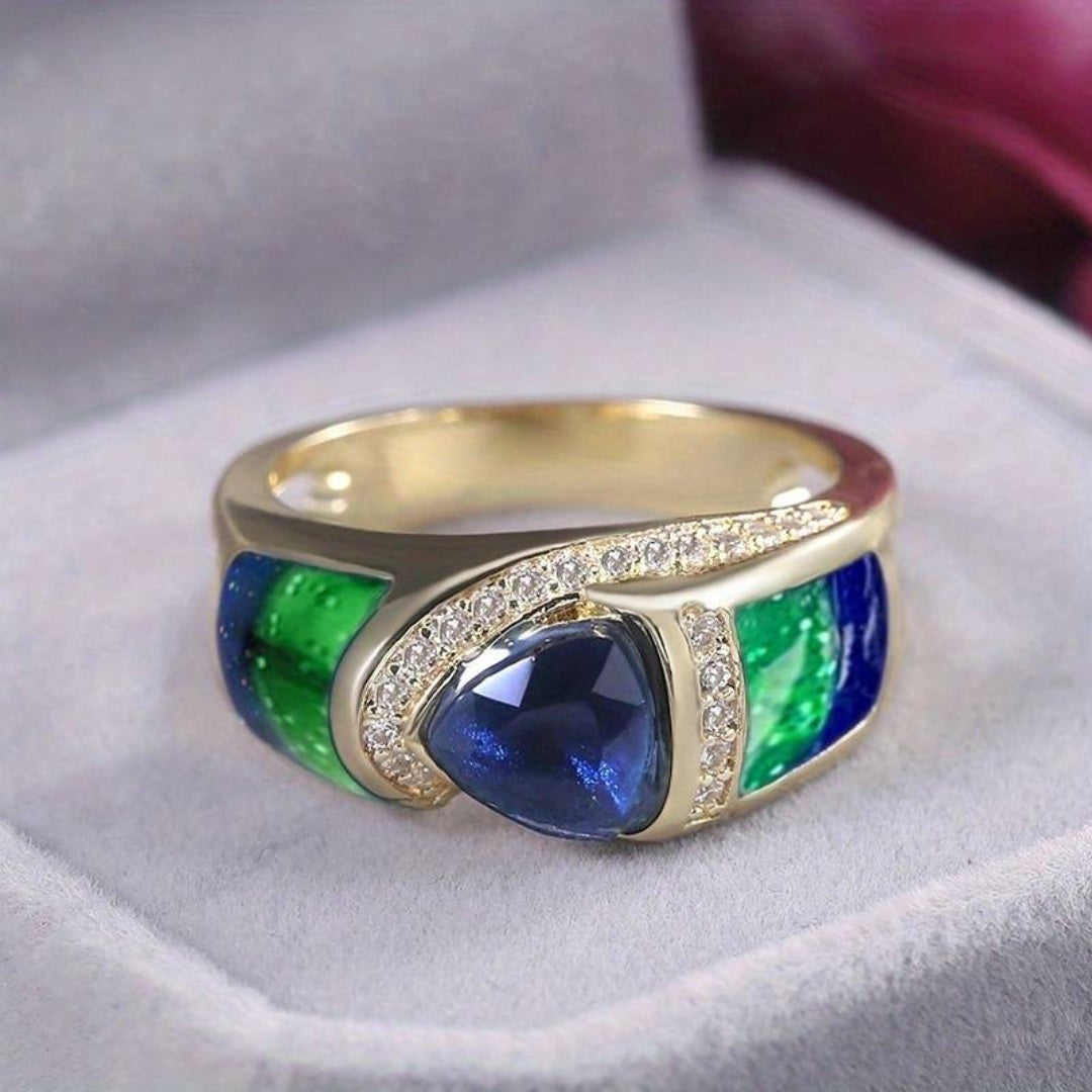 Bague vintage en cristal bleu et vert