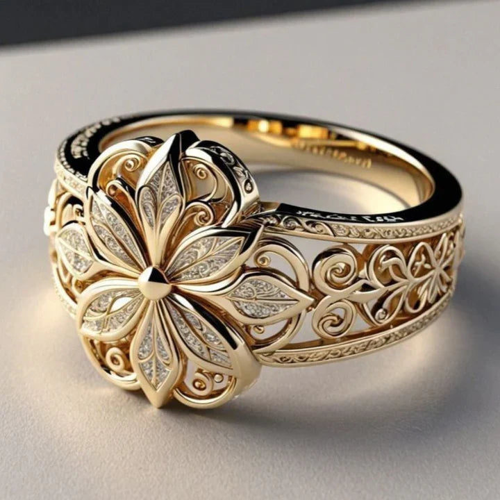 Bague exotique en or avec zircone fleur