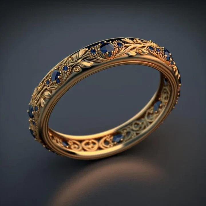 Bague exotique à feuilles de zirconium bleu