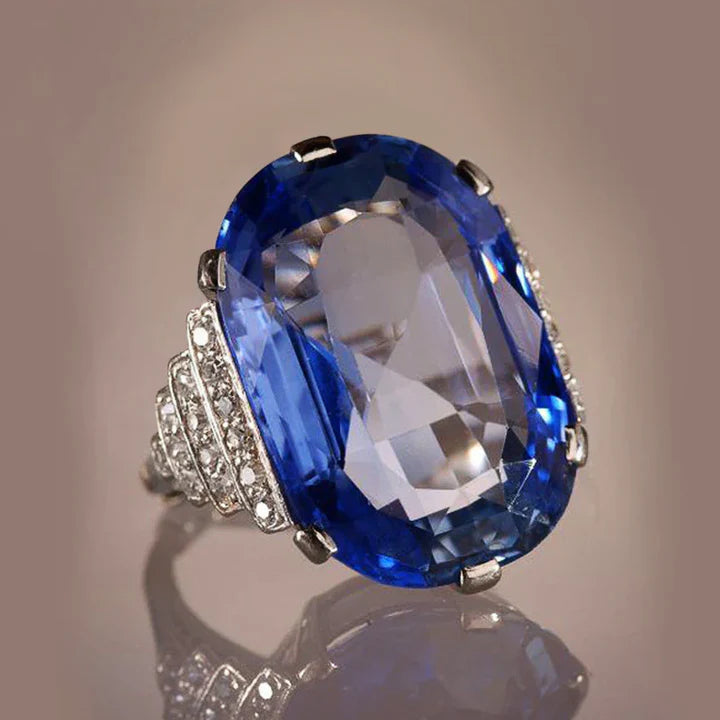 Bague en argent bleu vintage avec zirconium