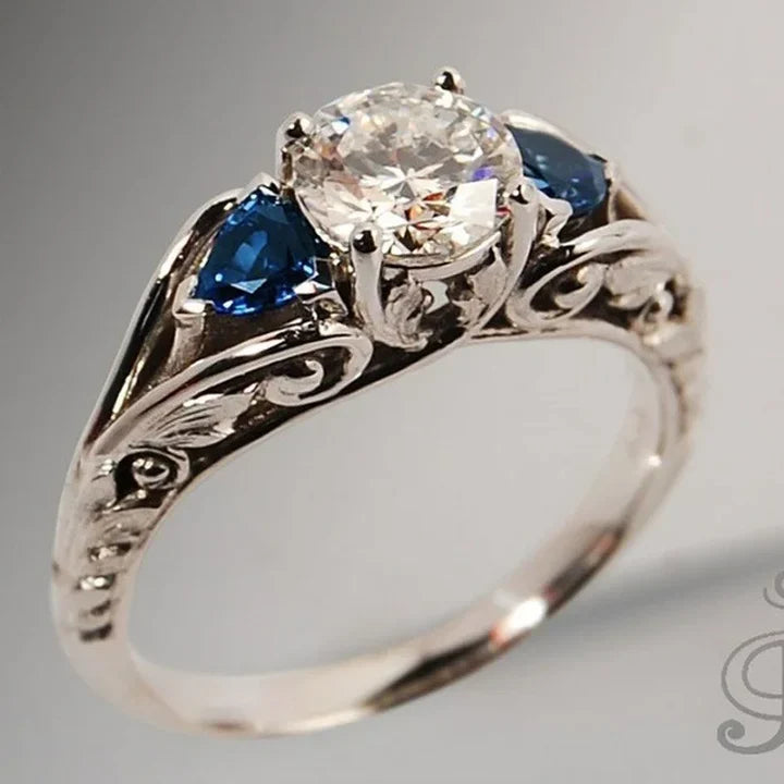 Bague vintage en cristal blanc bleu
