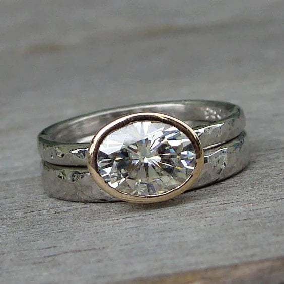 Bague vintage double en argent avec zirconium