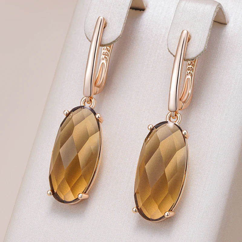 Boucles d'oreilles élégantes en cristal brun ovale