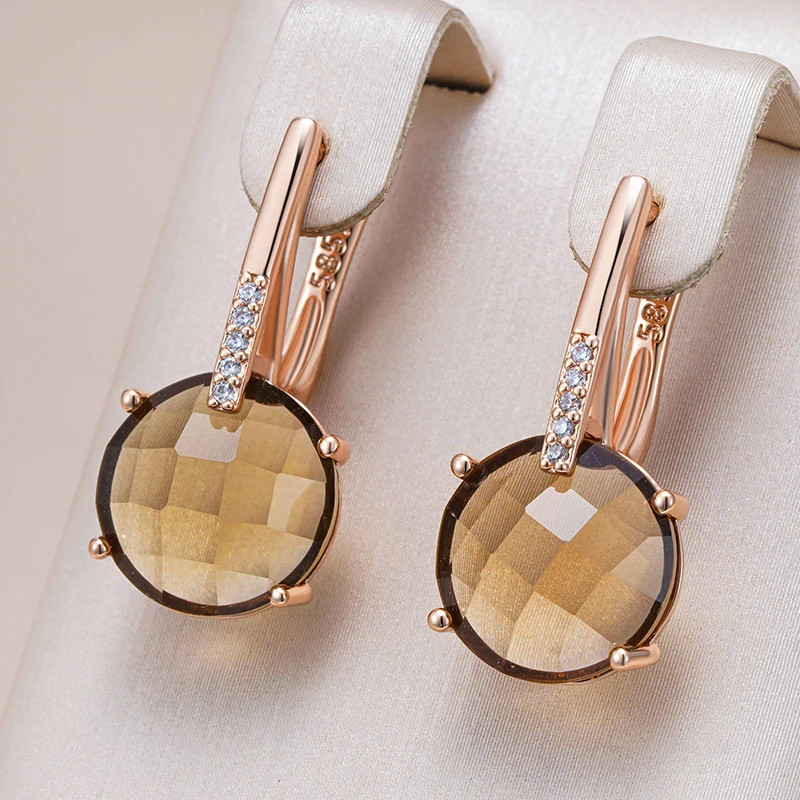 Boucles d'oreilles élégantes en cristal brun rond
