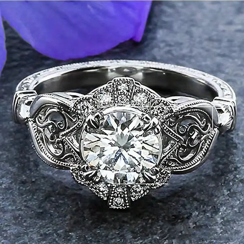 Bague vintage en verre argenté