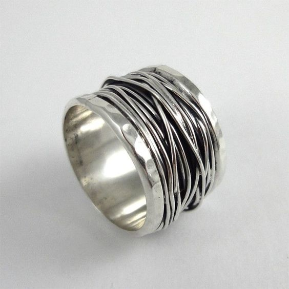 Bague fine multicouche en argent vintage