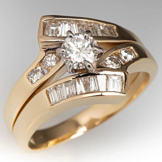 Bague irrégulière brillante avec zircon vintage doré