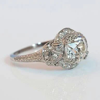 Bague vintage en verre blanc et argent