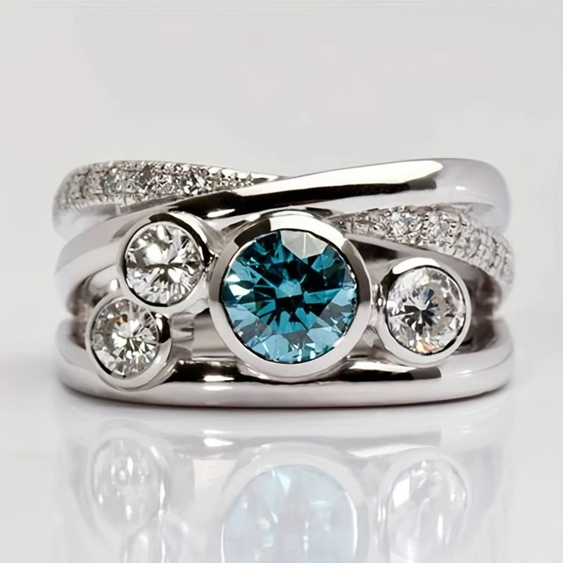 Bague Vintage Cristal Bleu Argent
