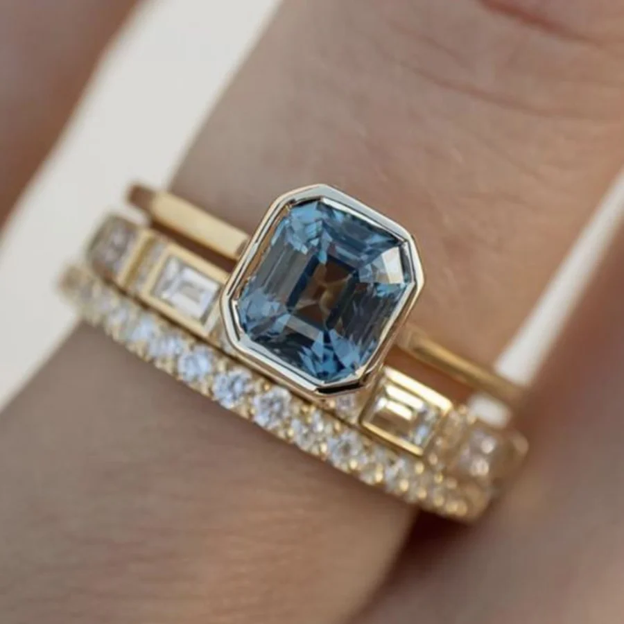 Bagues Vintage Cristal Bleu