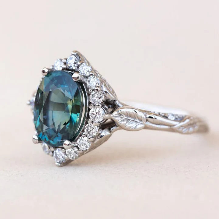 Bague vintage en argent bleu