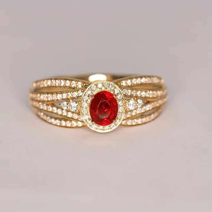 Bague élégante en cristal rouge superposé
