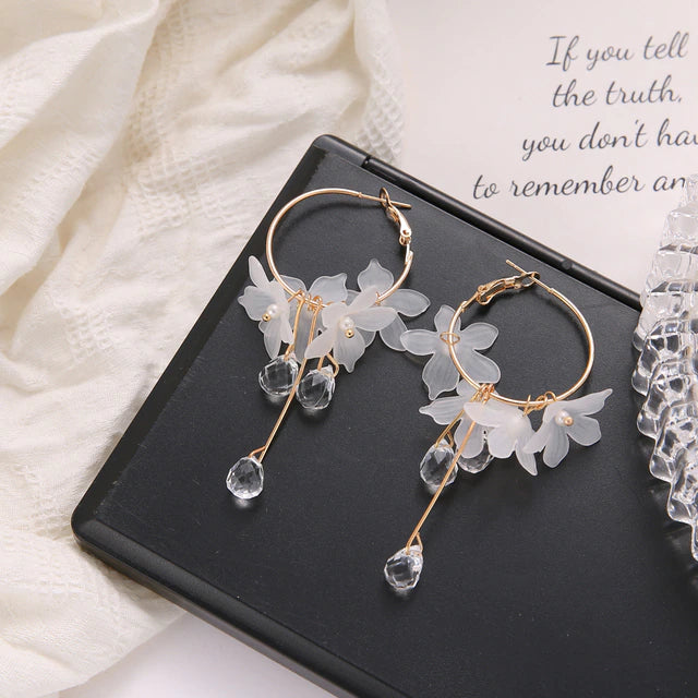 Boucles d'Oreilles Beauté Florale circulaire avec Cristaux d'Or