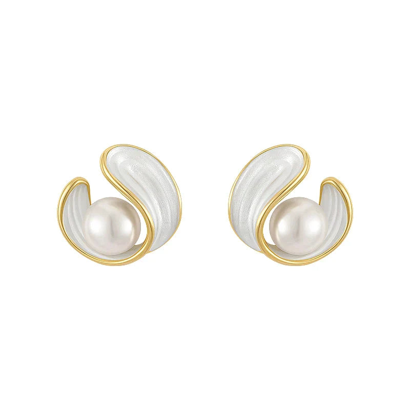 Boucles d'Oreilles de Luxe avec Opale Blanche et Perles en Or