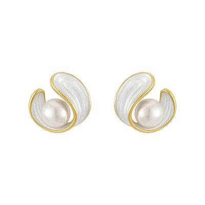 Boucles d'Oreilles de Luxe avec Opale Blanche et Perles en Or