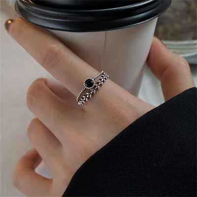 Bague en Argent Sterling avec Feuille d'Onyx