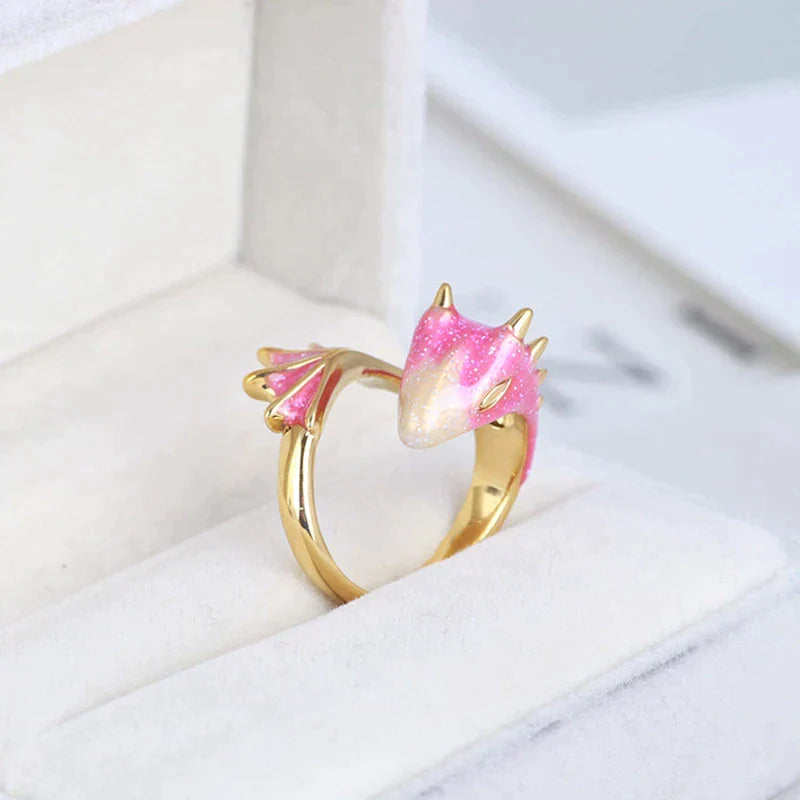 Bague Ajustable Dragon et Émail Peint à la Main