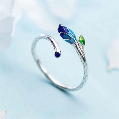 Bague Ajustable en Argent avec Fleur Bleue