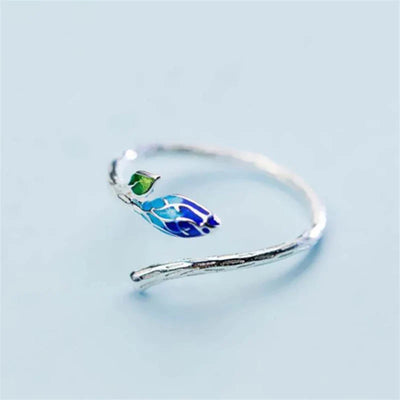 Bague Ajustable en Argent avec Fleur Bleue