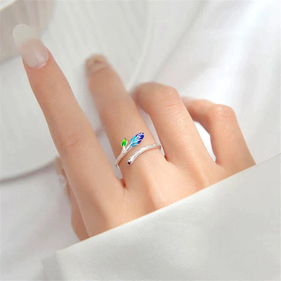 Bague Ajustable en Argent avec Fleur Bleue