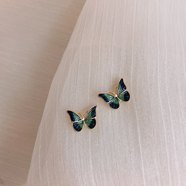 Boucles d'Oreilles en Cristal Papillon en Or
