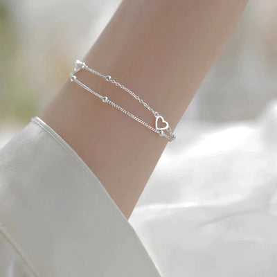 Bracelet Ajustable de Cœur en Argent