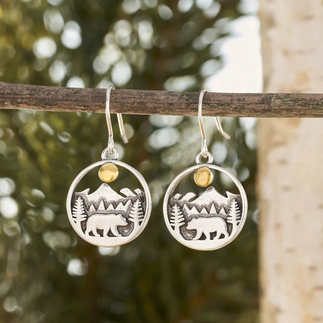 Boucles d'oreilles Ours de la Forêt de Printemps en Argent