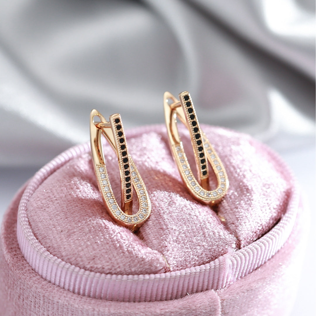 Boucles d'oreilles Elégant avec Zirconias Noirs en Or