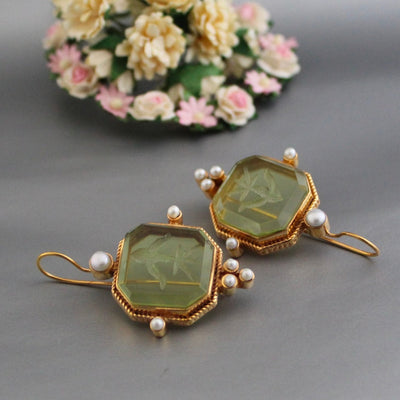 Boucles d'oreilles vintage vertes et perles