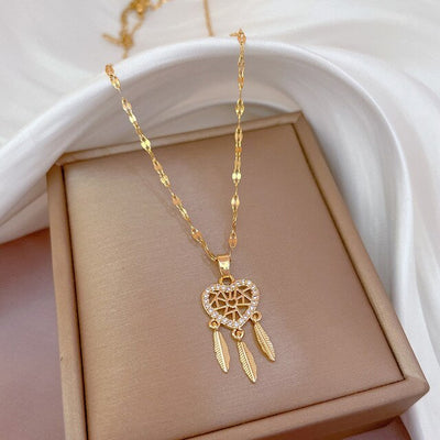 Pendentif Coeur et Feuilles avec Zirconias en Or et en Argent