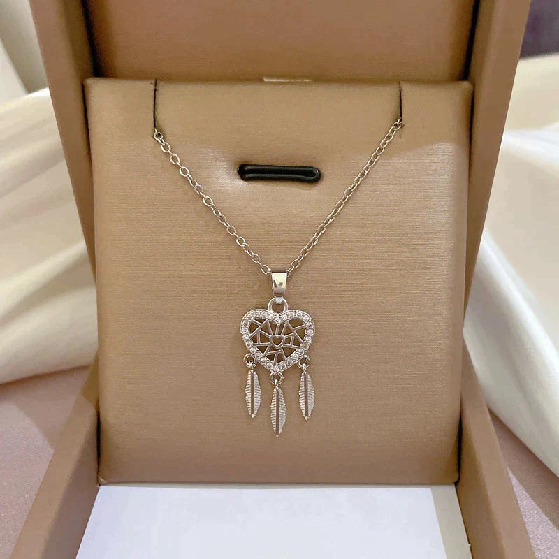 Pendentif Coeur et Feuilles avec Zirconias en Or et en Argent