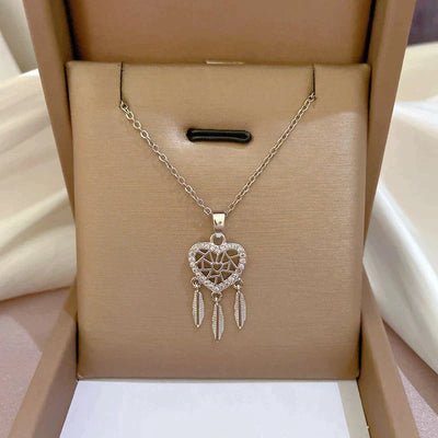 Pendentif Coeur et Feuilles avec Zirconias en Or et en Argent