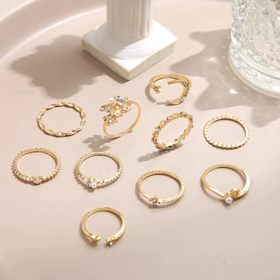 Pack 10 Bagues de Bohême en Bains d’Argent et d’Or