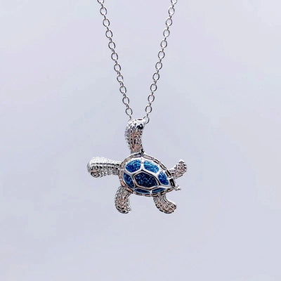 Collier Opale Bleu Tortue De Mer