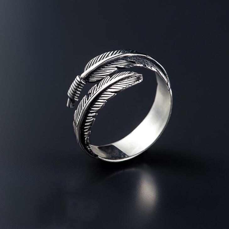 Bague plume d'espoir en argent réglable