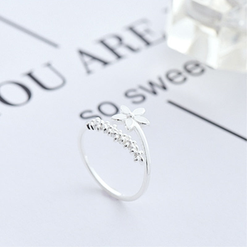 Bague réglable en argent sterling 925 et émail peint à la main - fleurs sauvages
