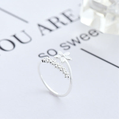 Bague réglable en argent sterling 925 et émail peint à la main - fleurs sauvages