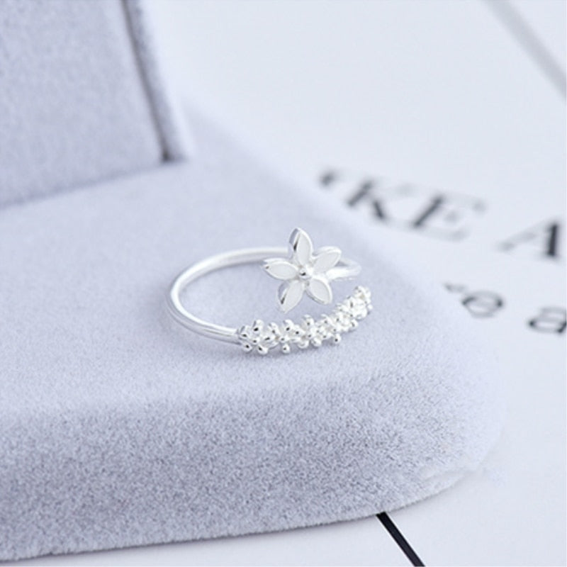 Bague réglable en argent sterling 925 et émail peint à la main - fleurs sauvages