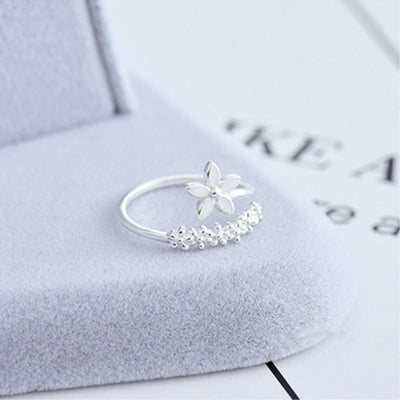 Bague réglable en argent sterling 925 et émail peint à la main - fleurs sauvages