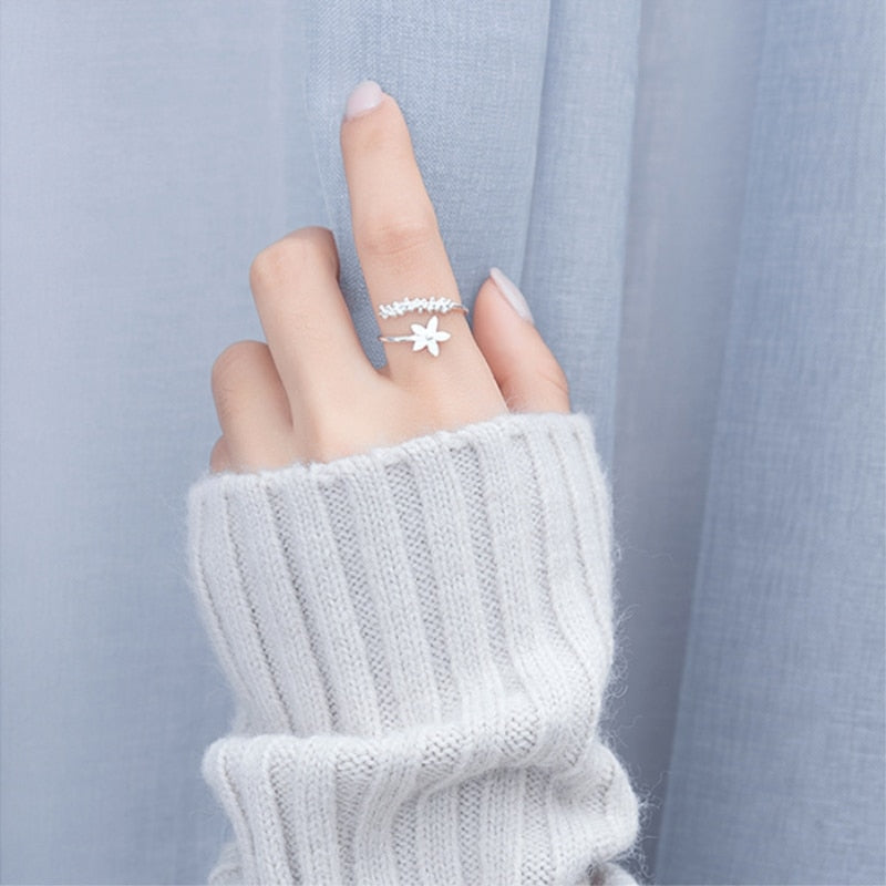 Bague réglable en argent sterling 925 et émail peint à la main - fleurs sauvages