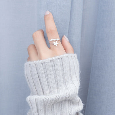 Bague réglable en argent sterling 925 et émail peint à la main - fleurs sauvages