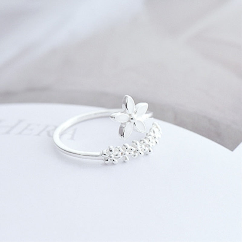 Bague réglable en argent sterling 925 et émail peint à la main - fleurs sauvages