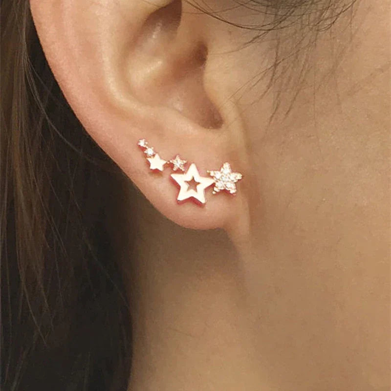 Boucles d'Oreilles Étoiles en Zircon Blanc Brillant