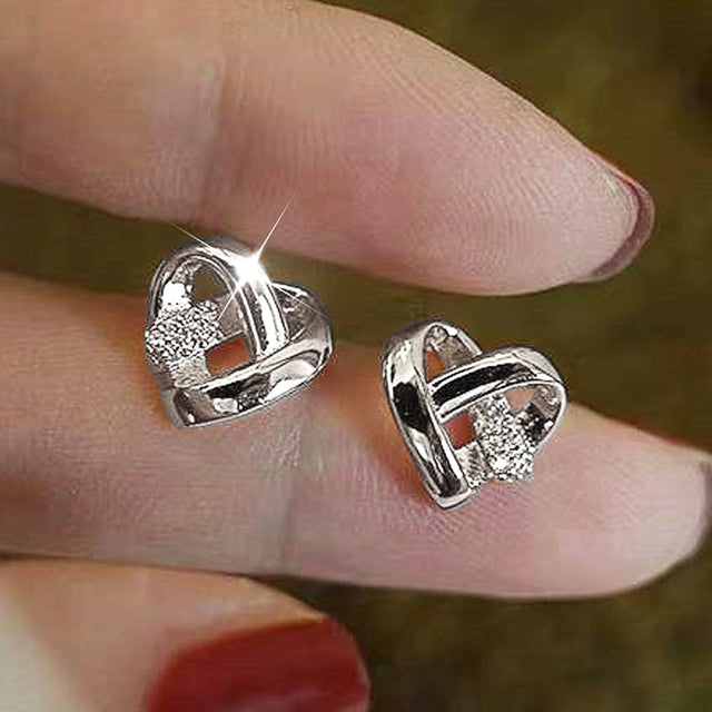 Boucles d'oreilles à Maillon Coeur avec Zirconia en Or
