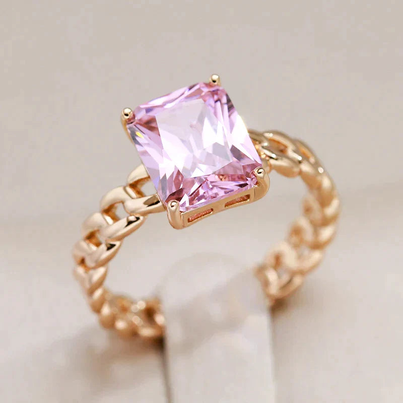Élégante Bague en Cristal Rose en Or
