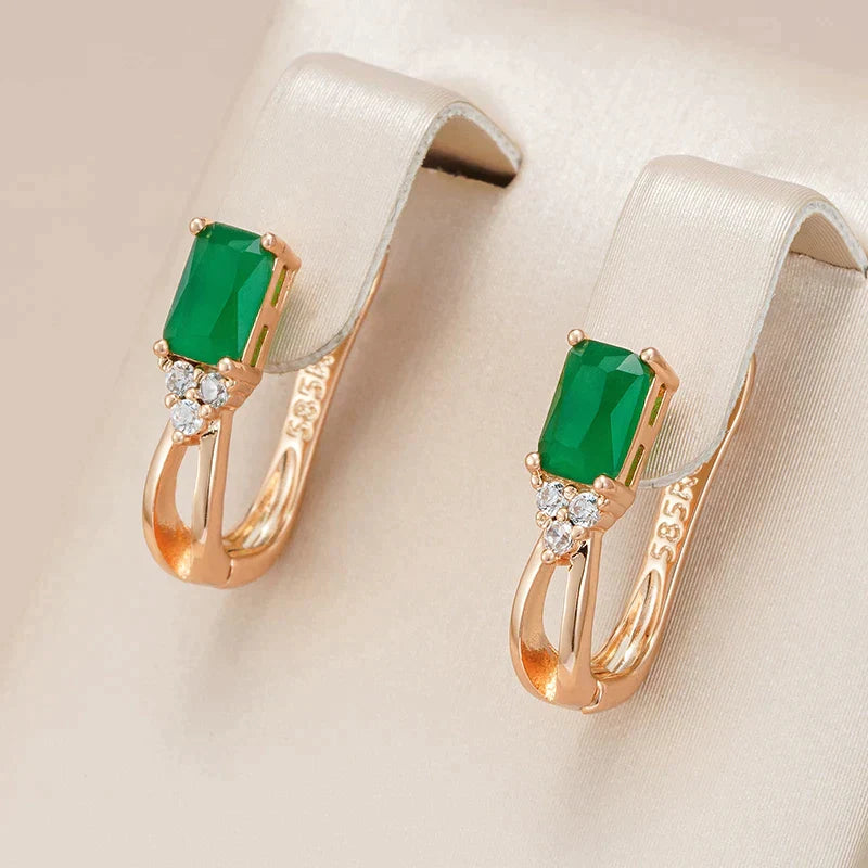 Boucles d'oreilles Elégantes en Cristal Vert avec Zirconia en Or