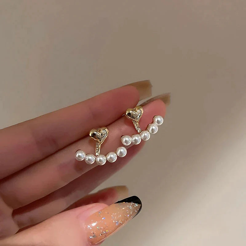 Boucles d'Oreilles Cœur d'Or avec Perles