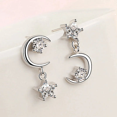 Boucles d'Oreilles Demi-lune avec Zircon en Argent Sterling