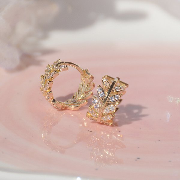 Boucles d'oreilles Feuilles en Or Brillant